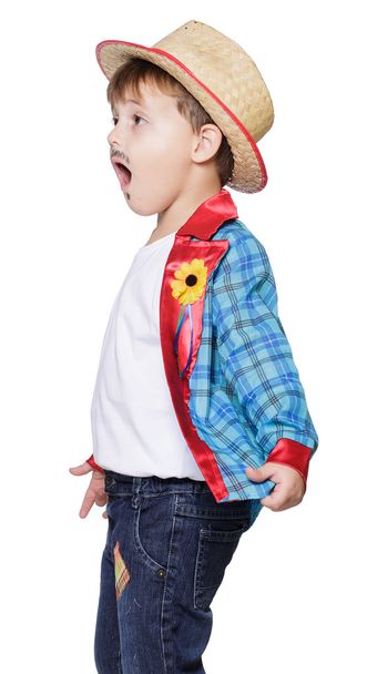 boy  wearing straw hat posing - Φωτογραφία, εικόνα