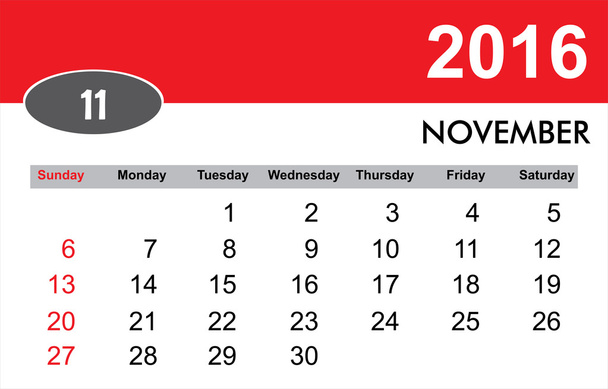 2016 листопада календар
 - Вектор, зображення