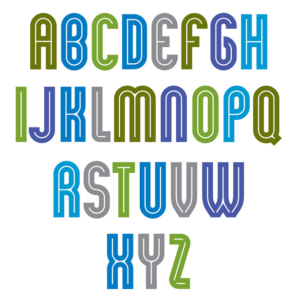 Striped font, geometric bright typeface - Вектор,изображение