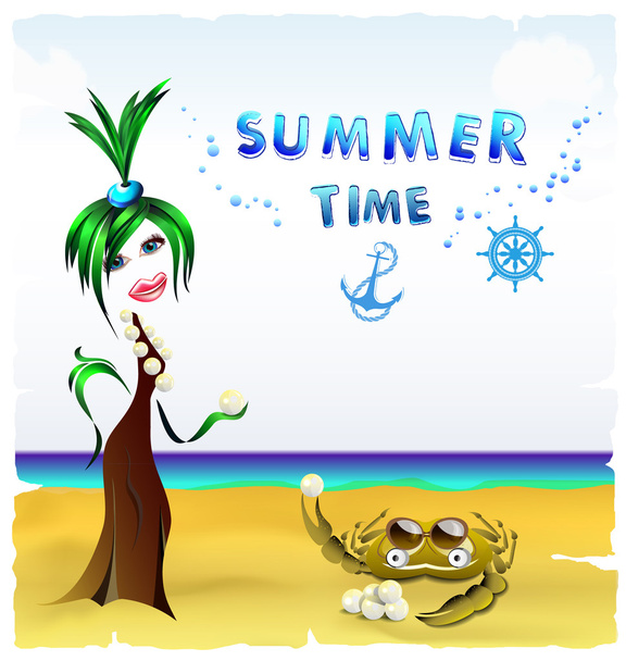 summer vacation cartoon card - Vettoriali, immagini