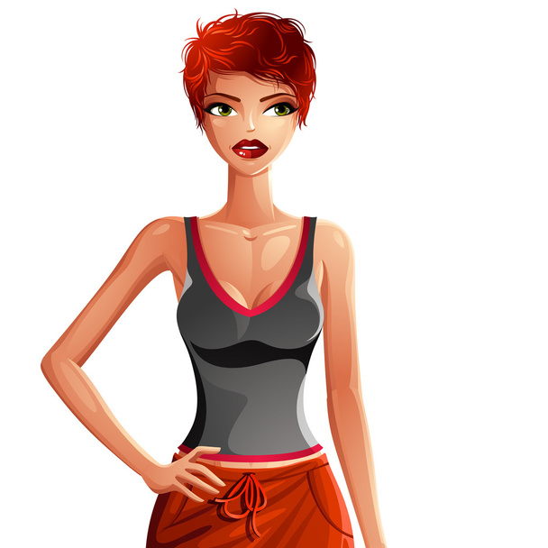 Beautiful red-haired lady - Vector, imagen
