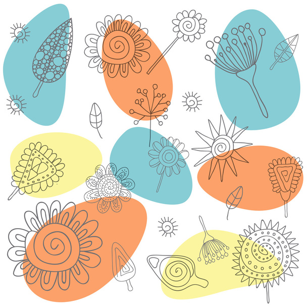 Pattern with geometrical flowers, leaves and branches - Vector, imagen
