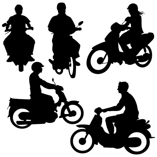 Silhouettes of  Riders on Motorbikes - Vector, Image