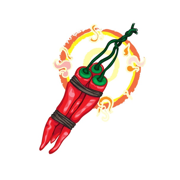 Hot Chili peper met vlammen - Vector, afbeelding
