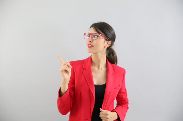 girl in  red jacket pointing - Foto, Imagem