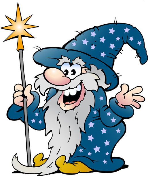 Szczęśliwy stary czarodziej Magic Man - Wektor, obraz