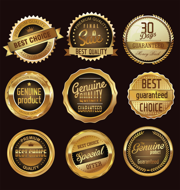 Premium quality golden badges collection - Vector, imagen