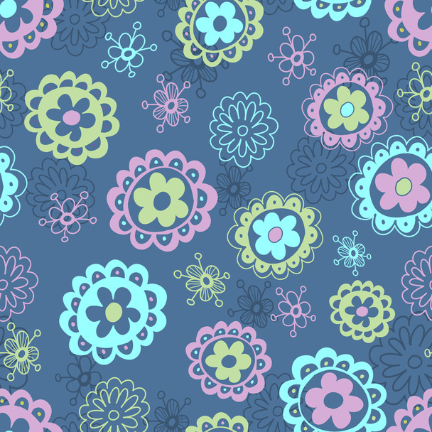 Floral seamless pattern in blue tones - Vector, Image