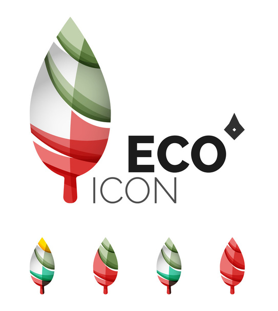 Set van abstracte eco blad icons, logo aard bedrijfsconcepten, schoon moderne geometrisch ontwerp - Vector, afbeelding