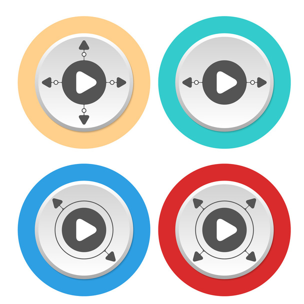 Four circular abstract colored icons and play symbol - Vecteur, image