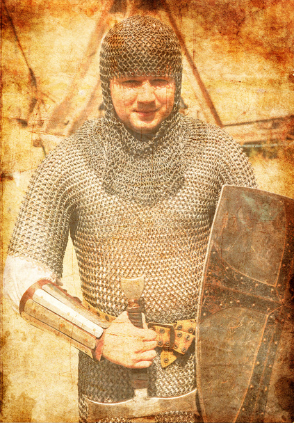 knight ve kılıç fotoğrafı. Fotoğraf eski görüntü stili. - Fotoğraf, Görsel