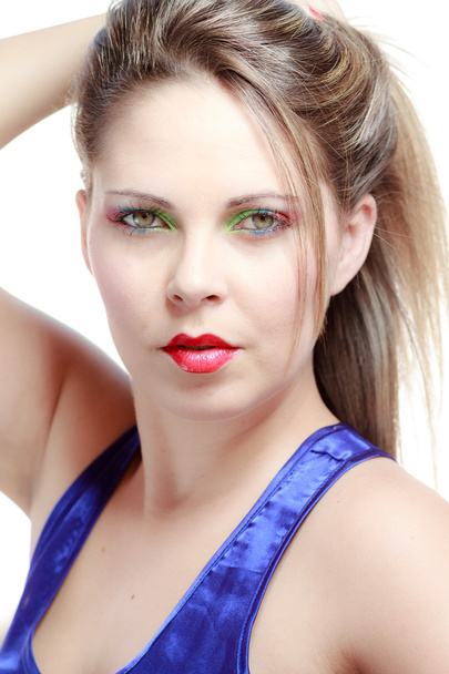 Beautiful blond woman with colorful make up - Photo, image