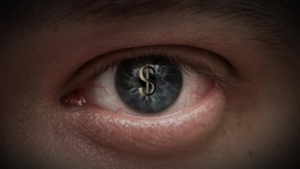 Animacja człowieka z symbolem dolara w oku - Materiał filmowy, wideo