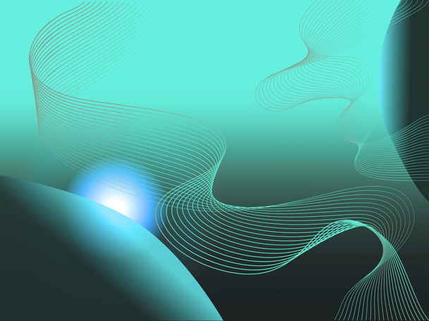 Modern planetary abstract turquoise background with helix spiral lines and sun - Fotó, kép