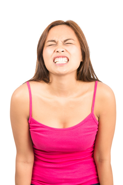 Temperament Wutanfälle junge asiatische Frau Grimasse knirschend - Foto, Bild