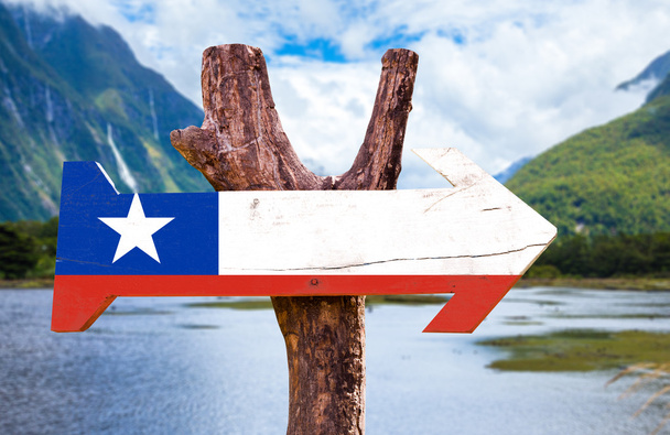チリ国旗の木製看板 - 写真・画像