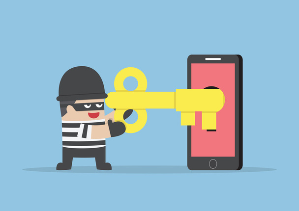 Ladrón o hacker hacking smartphone por clave
 - Vector, imagen