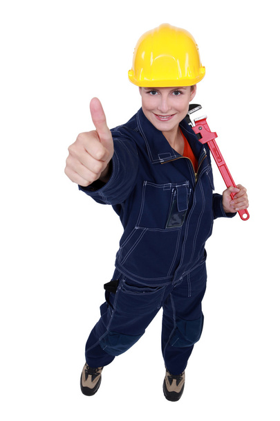 Thumbs up from a female construction worker - Фото, зображення