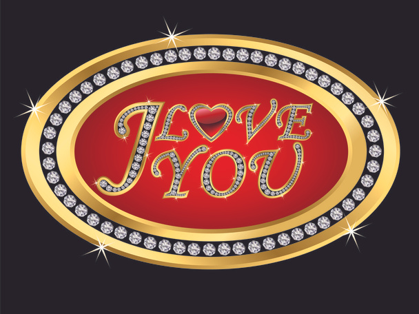 I love you, valentine day card golden with diamonds, vector illustration - Vecteur, image