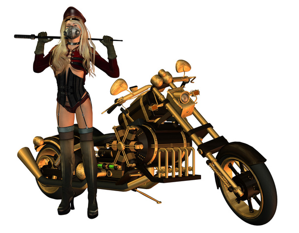 sexy vrouw in motorfiets kleding motorfiets - Foto, afbeelding