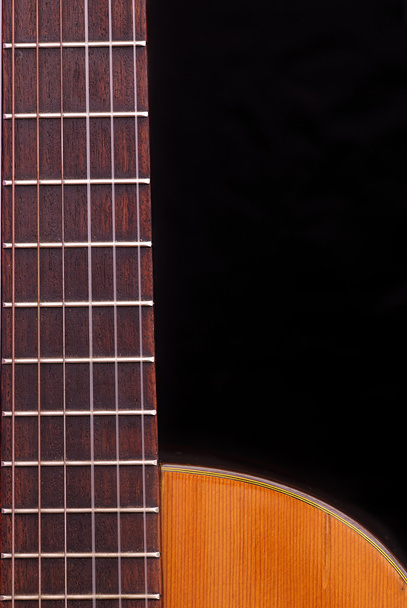 Classic Guitar (Spanish) fretboard, black background. - Photo, Image