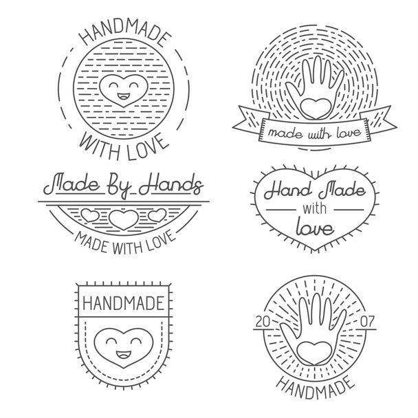 Set of badges, labels, design elements and templates in trendy linear style about handmade for logo design, illustrations or web - Vektor, Bild