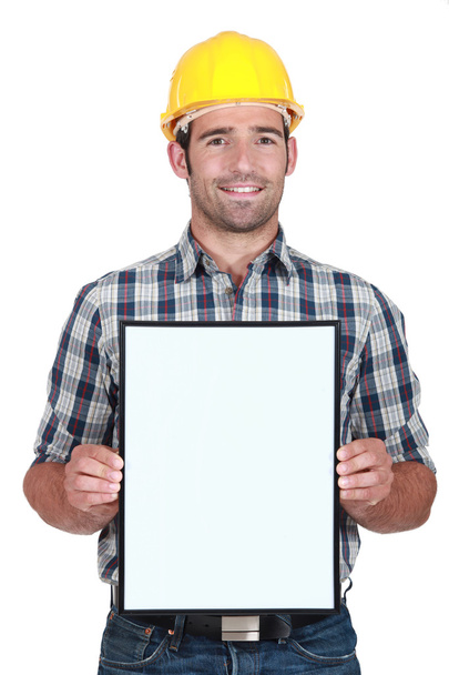 Workers with white panel - Foto, Imagem