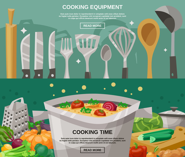 Equipo de cocina y conjunto de banners de tiempo
 - Vector, imagen