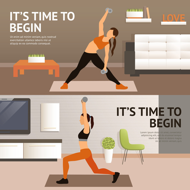 Woman Home Workout - Vector, Image