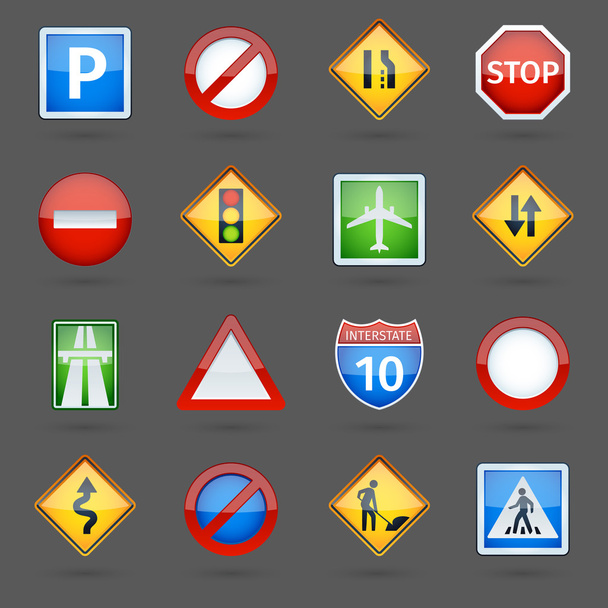 Road traffic signs glossy icons set - Vector, Image