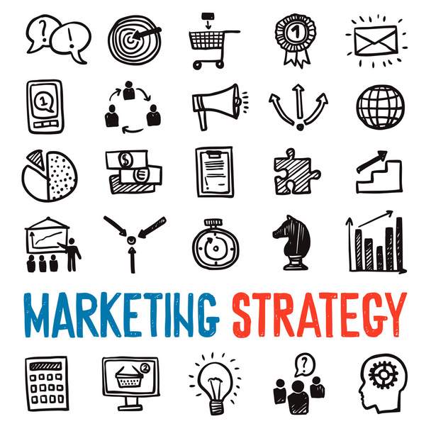 Marketingové strategie ikony nastavit - Vektor, obrázek