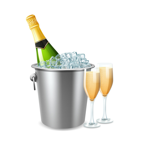 Champagne In Bucket Illustration - Vector, Image
