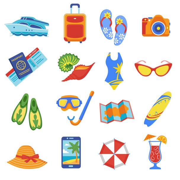 Summer vacation flat icons collection - Вектор,изображение