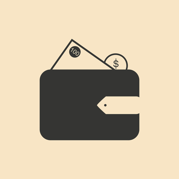 Flat in black and white purse with money - Vector, Image