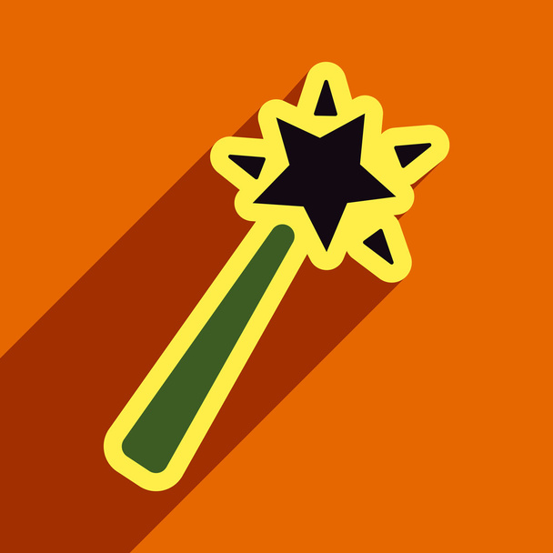 Flat with shadow Icon magic wand on a colored background - Vector, Image