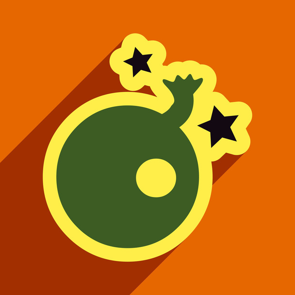 Flat with shadow Icon Bomb and stars on colored background - Vector, Image