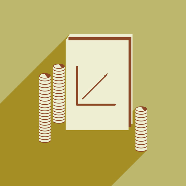 Ícone plano moderno com sombra Relatório e moedas
 - Vetor, Imagem
