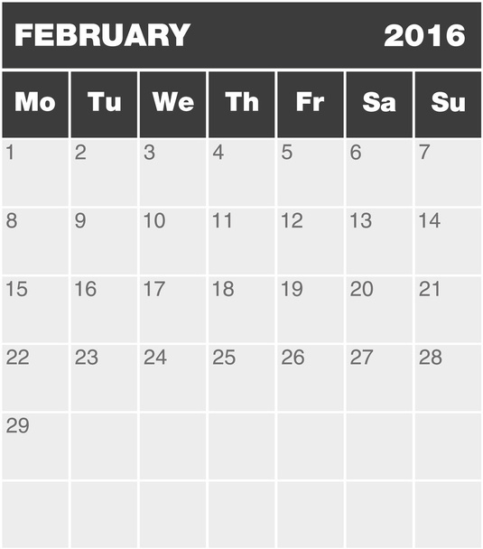 1 ヶ月カレンダー - 2 月 2016 年を計画 - ベクター画像