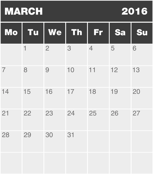 klassischer Monatskalender - März 2016 - Vektor, Bild
