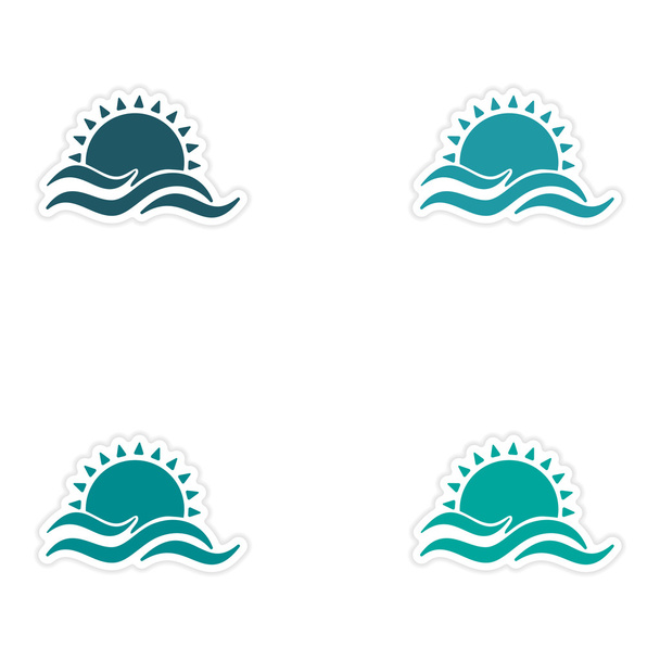 σχέδιο ρεαλιστική αυτοκόλλητων ετικεττών Συνέλευση στο χαρτί ήλιο θάλασσα - Διάνυσμα, εικόνα