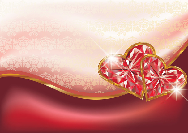 Two ruby hearts, vector illustration - Διάνυσμα, εικόνα
