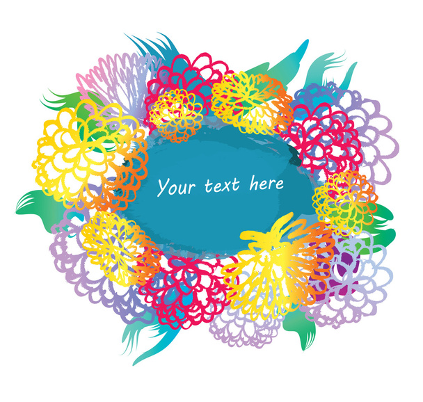 Aquarell-Vektorrahmen mit handgezeichneten Blumen. blauer Fleck als Textstelle - Vektor, Bild