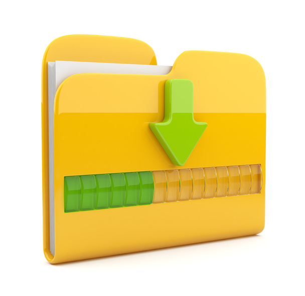 Yellow folder 3D icon. Date downloading concept. Isolated on whi - Photo, image