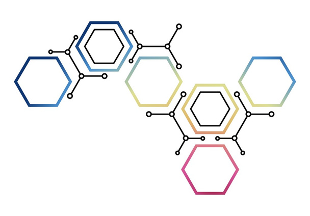 Abstracte achtergrond met gekleurde zeshoeken. Mededeling thema. Cellen - Foto, afbeelding