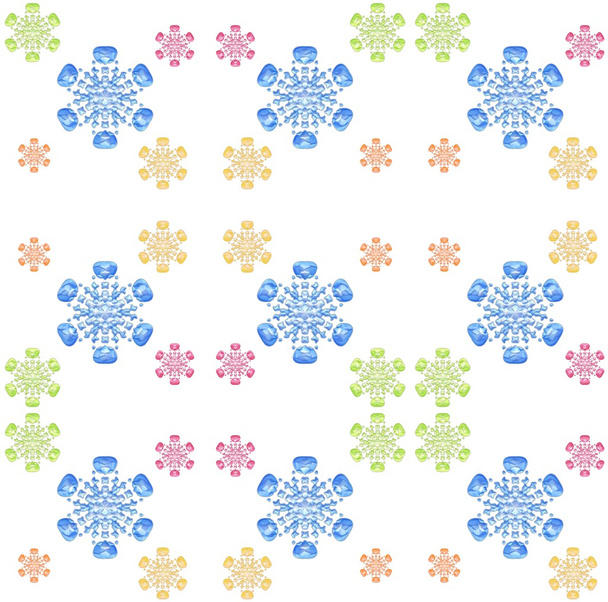 Naadloze gekleurde sneeuwvlokken patroon op wit - Foto, afbeelding