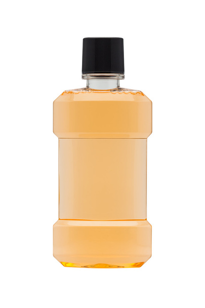 Пластикова пляшка м'ятного апельсина для полоскання рота ізольована на білому фоні
 - Фото, зображення