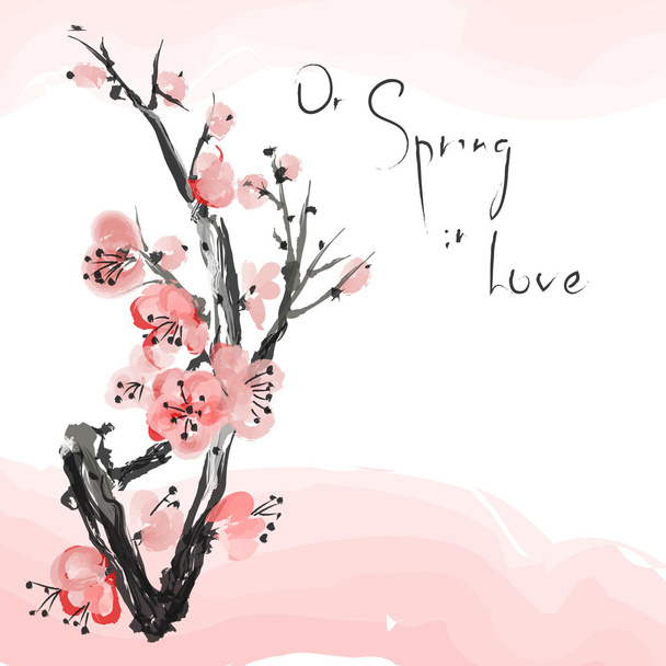 Realistic sakura blossom - Japanese cherry tree on pink background - Vektör, Görsel
