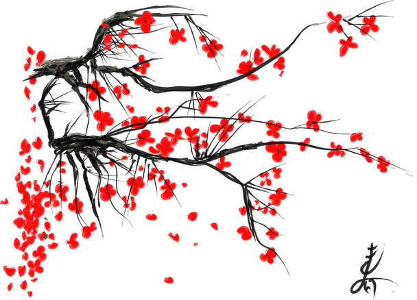 Реалистичные Сакура цветут - японская вишня, изолированные на белом фоне. Eps10 вектор - Вектор,изображение
