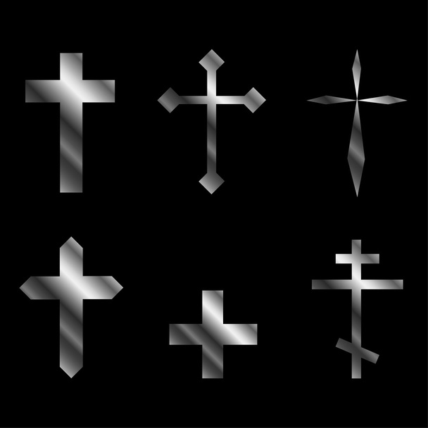 Silver christian crosses in different designs - Vector, Image
