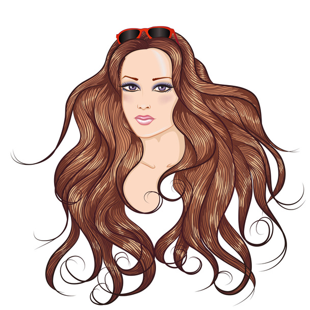 Brunetka dlouhé vlasy šklebilka v sluneční brýle - Vektor, obrázek
